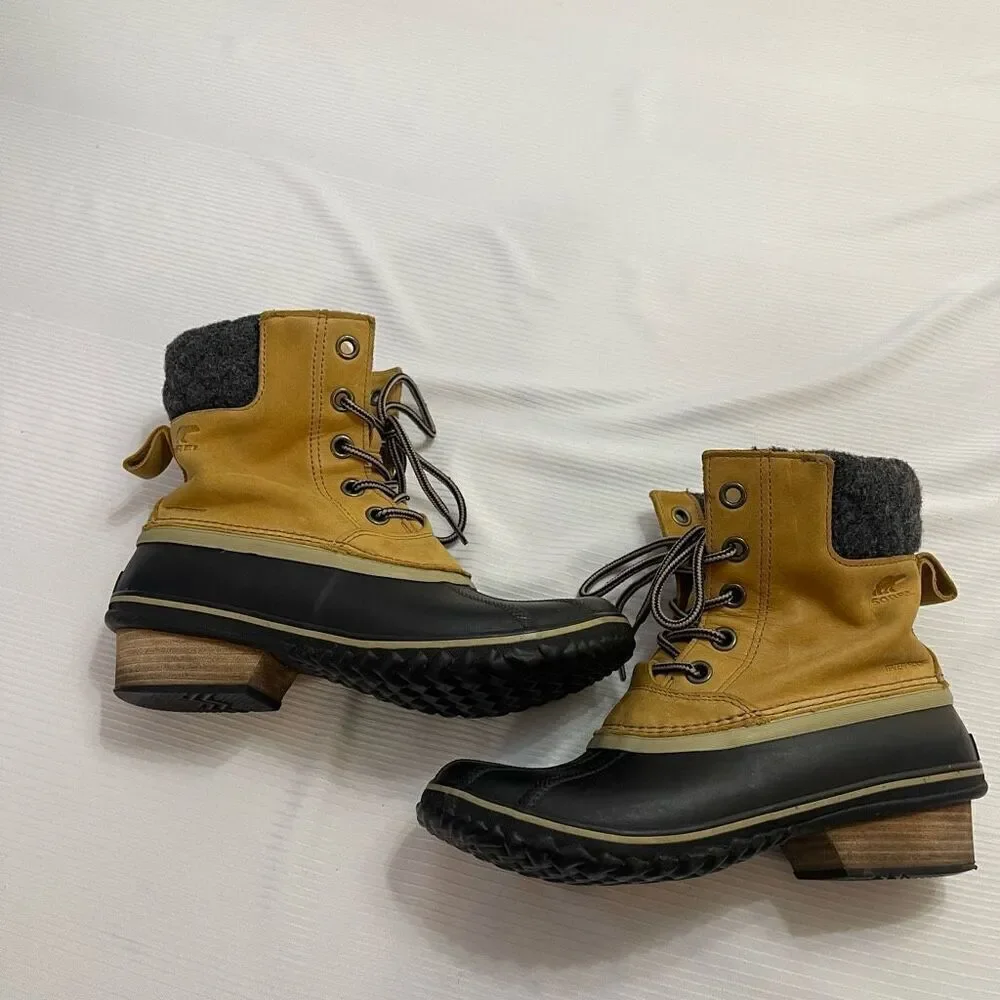 Sorel Slimpack Lace II Duck Boots Womens 9.5 9 1/2 NL2348-286 Elk Black